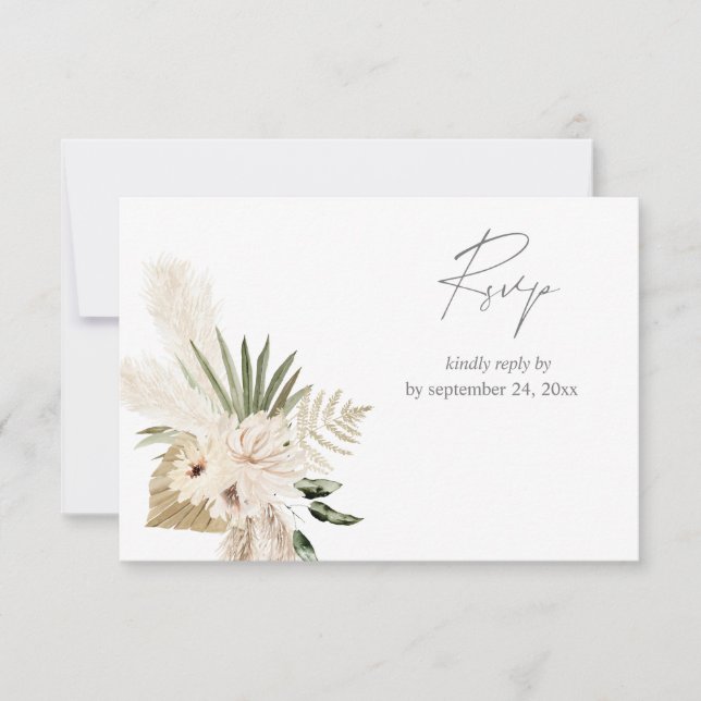 Boho Pampas Grass & Beige Floral mit Essen UAWG Ca RSVP Karte (Vorderseite)