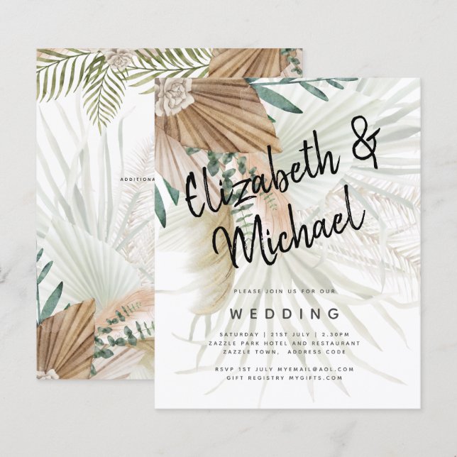 BOHO Pampas Grass Beige Grüne Terracotta Hochzeit (Vorne/Hinten)