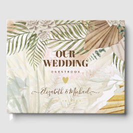 BOHO Pampas Grass Beige Grüne Terracotta Hochzeit Gästebuch