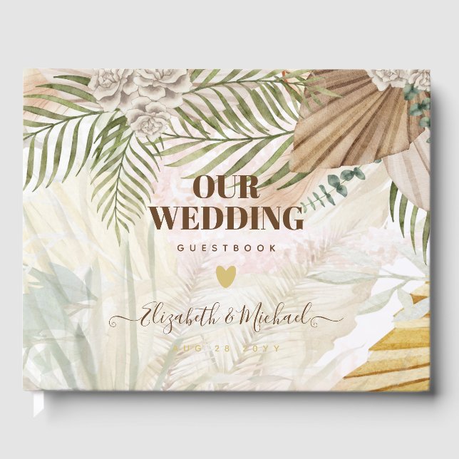 BOHO Pampas Grass Beige Grüne Terracotta Hochzeit Gästebuch (Vorderseite)