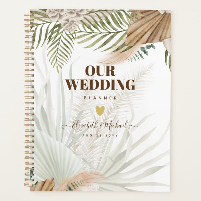 BOHO Pampas Grass Beige Grüne Terracotta Hochzeit Planer (Vorderseite)