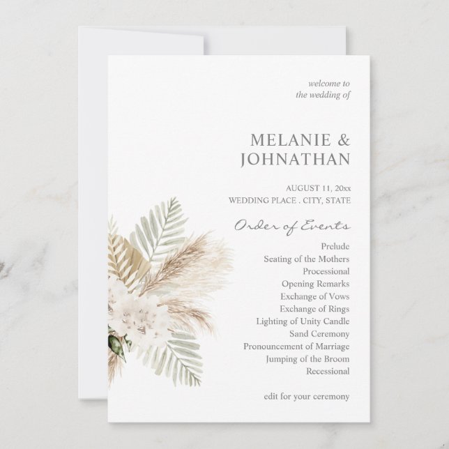 Boho Pampas Grass & Beige Hochzeitsfeier Einladung (Vorderseite)