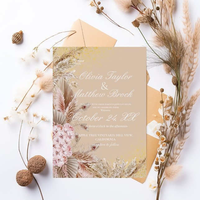 Boho Pampas Grass Blume Dusty Golden Wedding Einladung (Von Creator hochgeladen)