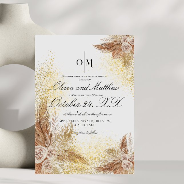 Boho Pampas Grass Blume Script Wedding Einladung (Von Creator hochgeladen)