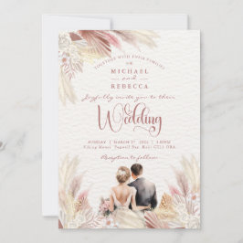 Boho Pampas Grass Blush Dusky Pink Wedding Invita Einladung