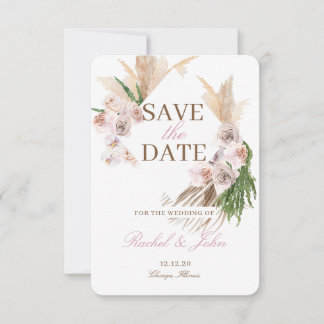 Boho Pampas Grass Blush Floral Save the Date