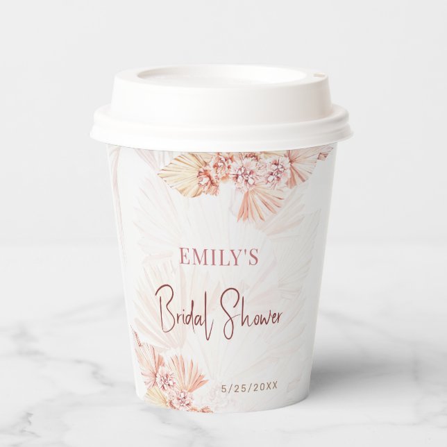 Boho Pampas Grass Bohemisches Brautparty Kaffee Pappbecher (Vorderseite)