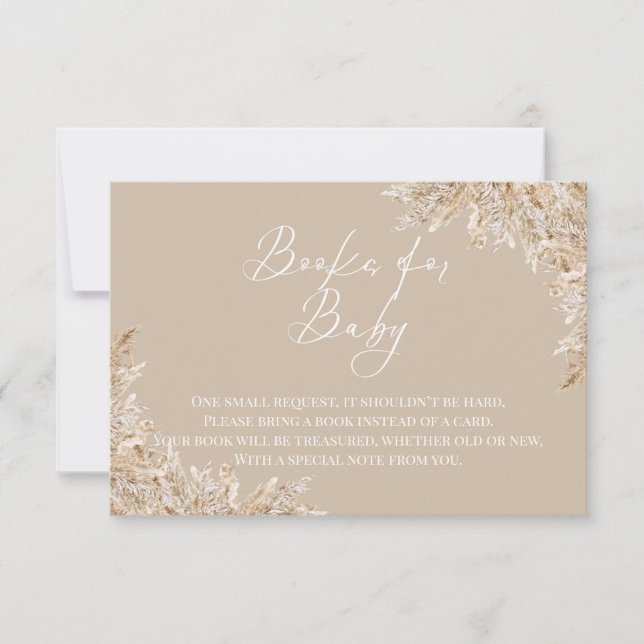 Boho Pampas Grass Books for Baby Insert | Neutral Dankeskarte (Vorderseite)
