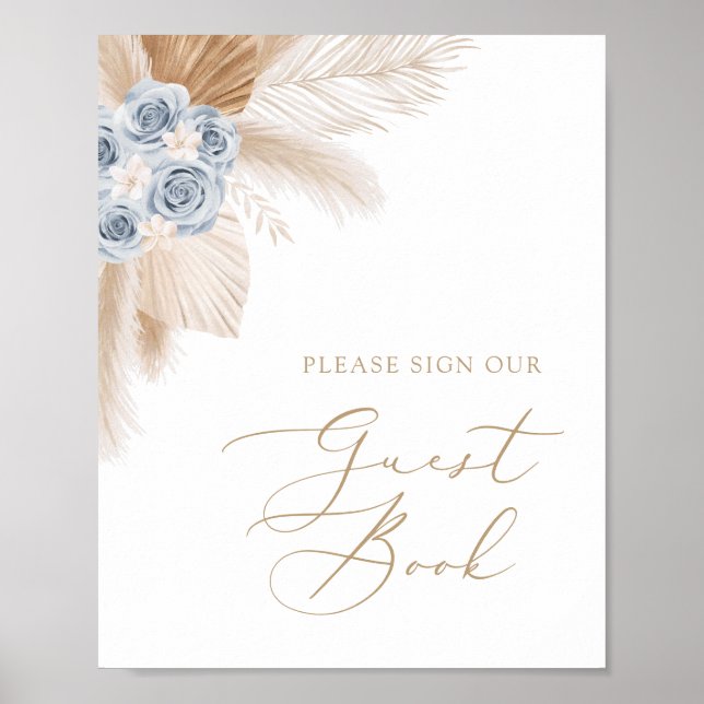 Boho Pampas Grass Boy Baby Shooting Guest Book Sig Poster (Vorne)