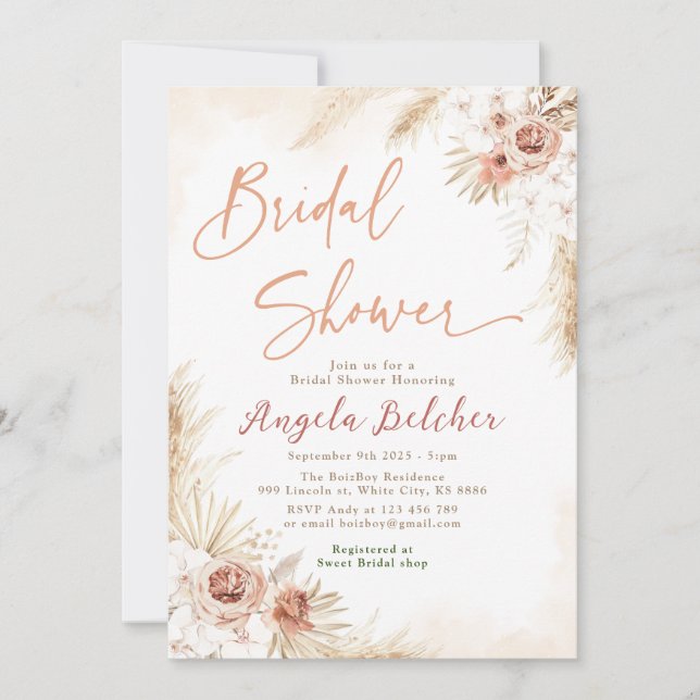 Boho Pampas Grass - Brautparty Boho Einladung (Vorderseite)