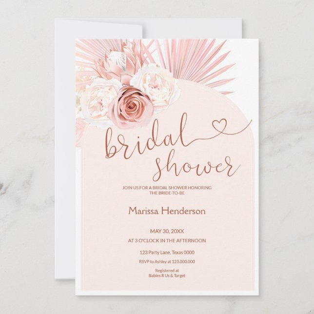 Boho Pampas Grass Brautparty Einladung (Vorderseite)