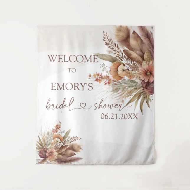 Boho Pampas Grass Brautparty Hintergrund Tapestati Wandteppich (Vorderseite)