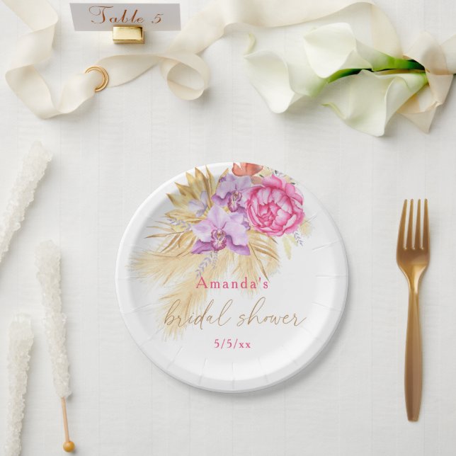 Boho pampas grass - Brautparty Pappteller (Hochzeit)