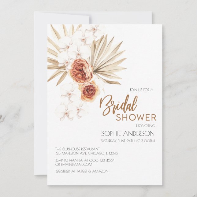 Boho Pampas Grass Bridal Showeuse Invitation (Devant)