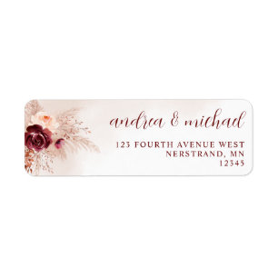 Boho Pampas Grass Burgundy Rose Hochzeitslabel