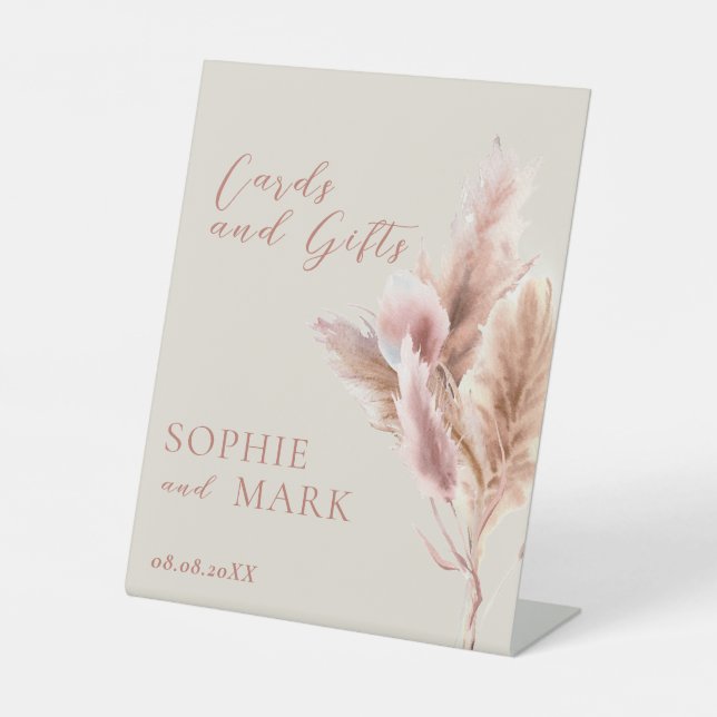 Boho Pampas Grass Cards & Gift-Zeichen Sockelschild (Vorderseite)