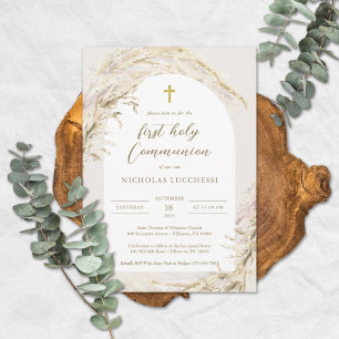 Boho Pampas Grass Communion moderne Invitation
