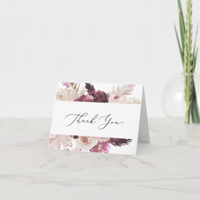 Boho Pampas Grass Dankeschön Karte (Vorderseite)