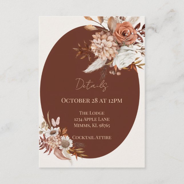 Boho Pampas Grass Details Card – Neutral Event Begleitkarte (Vorderseite)
