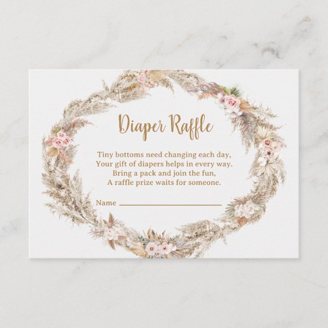 Boho Pampas Grass Diaper Raffle Card | Dusty Rose Begleitkarte (Vorderseite)