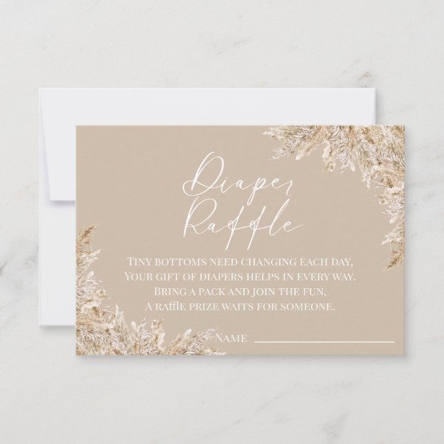 Boho Pampas Grass Diaper Raffle Card | Neutral Dankeskarte (Vorderseite)
