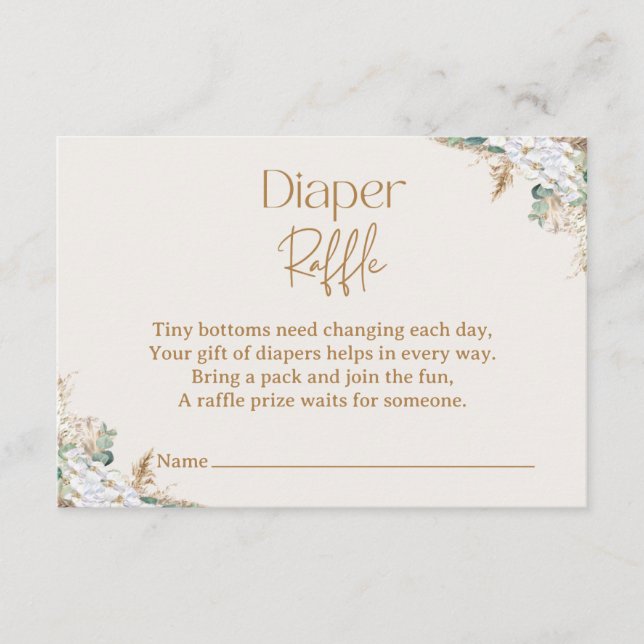 Boho Pampas Grass Diaper Raffle Card | Neutrals Begleitkarte (Vorderseite)
