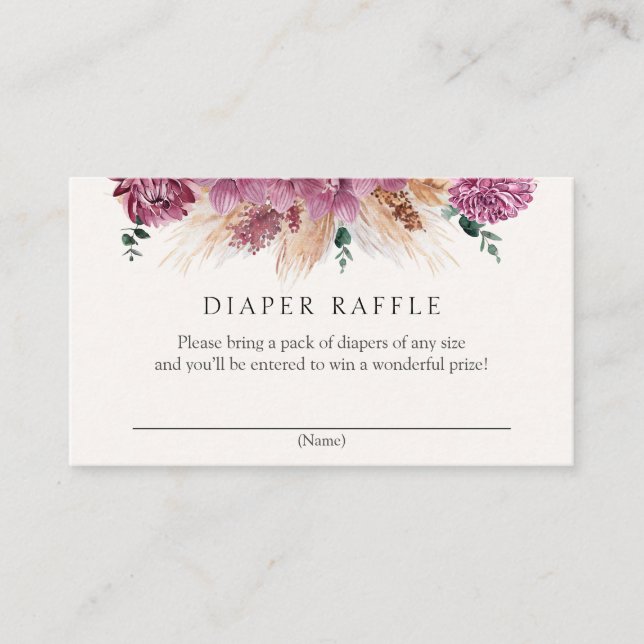 Boho Pampas Grass Driven Florals Diaper Raffle Enc Begleitkarte (Vorderseite)