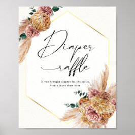 Boho Pampas Grass Driving Bouquet Diaper Raffle Po Poster