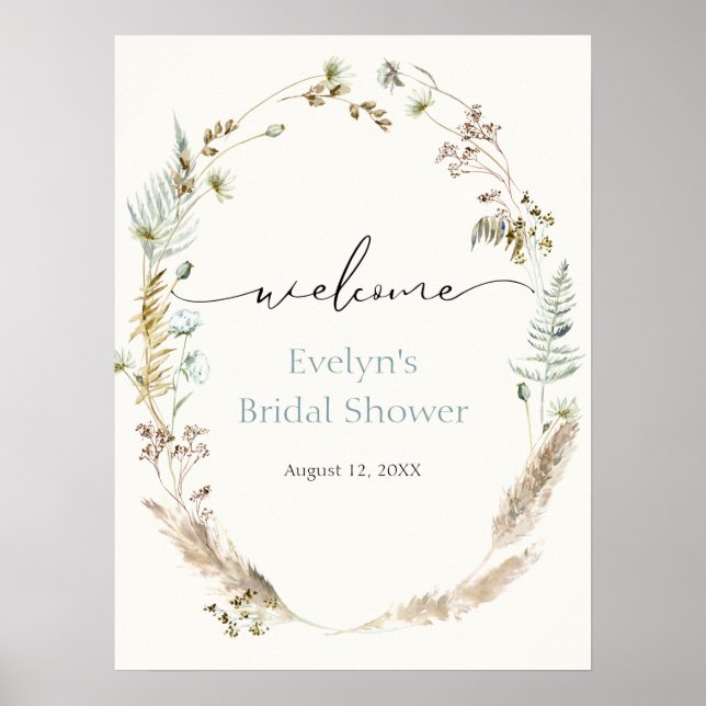 Boho Pampas Grass Driving Bouquet Willkommenspende Poster (Vorne)
