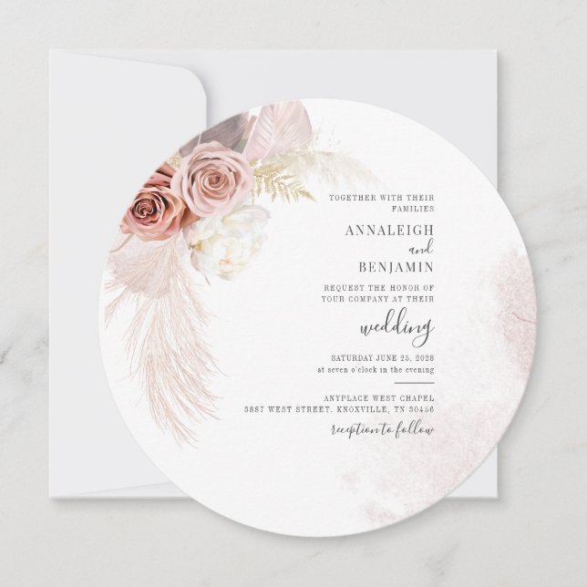Boho Pampas Grass Driving Palms Terracotta Wedding Einladung (Vorderseite)