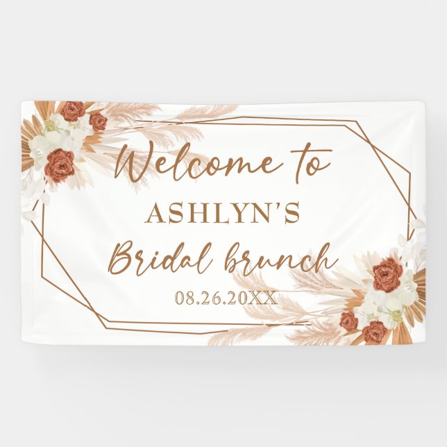 Boho Pampas Grass Elegant Bridal Brunch Hintergrun Banner (Horizontal)