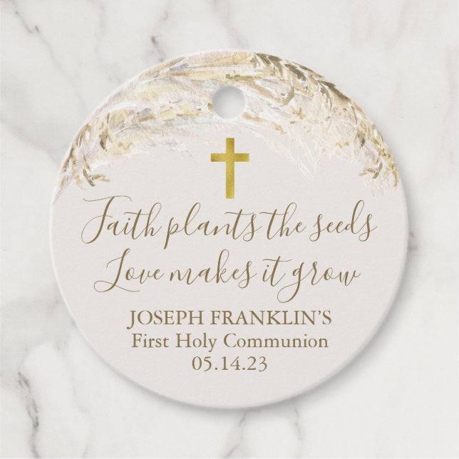 Boho Pampas Grass Faith Pflanze die Samen Kommunio Geschenkanhänger (Vorderseite)