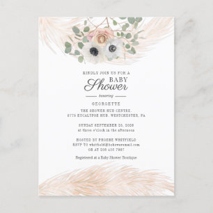 Boho Pampas Grass Floral Baby Dusche Einladungspostkarte