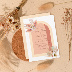 Boho Pampas Grass Floral Beige Terracotta Wedding Einladung