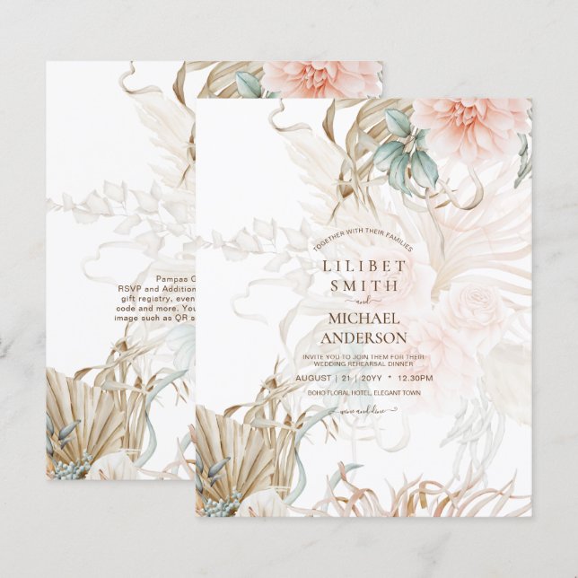 BOHO Pampas Grass Floral Coral Sage Wedding (Vorne/Hinten)