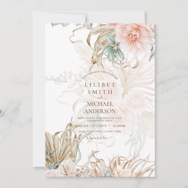 BOHO Pampas Grass Floral Coral Sage Wedding (Vorderseite)