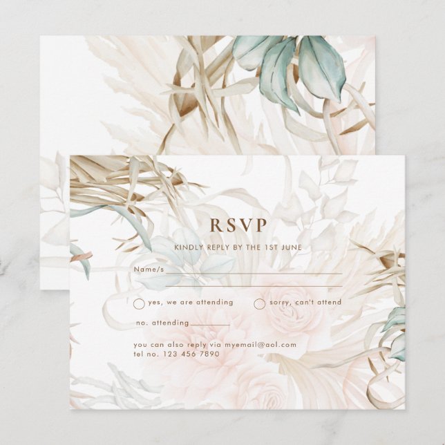 BOHO Pampas Grass Floral Coral Sage Wedding Postkarte (Vorne/Hinten)