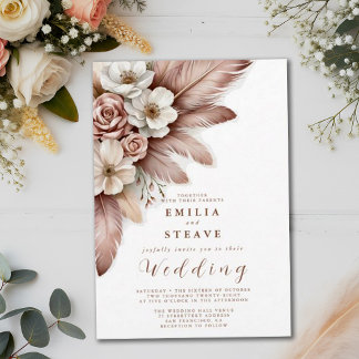 Boho Pampas Grass Floral Cream Rose Hochzeit Einladung