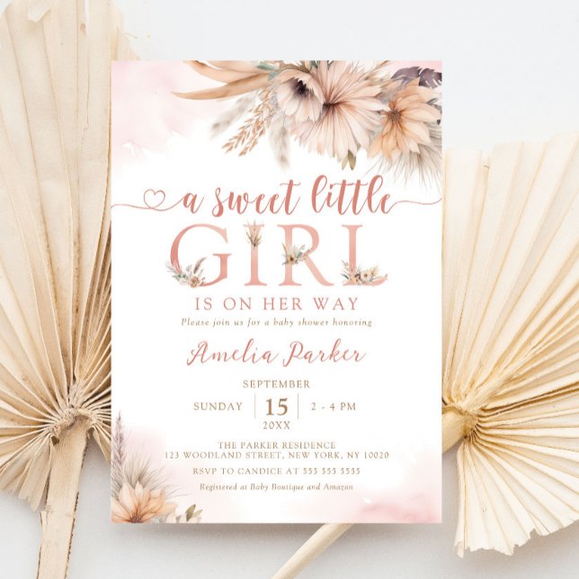 Boho Pampas Grass Floral Desert Girl Baby Dusche Einladung (Von Creator hochgeladen)
