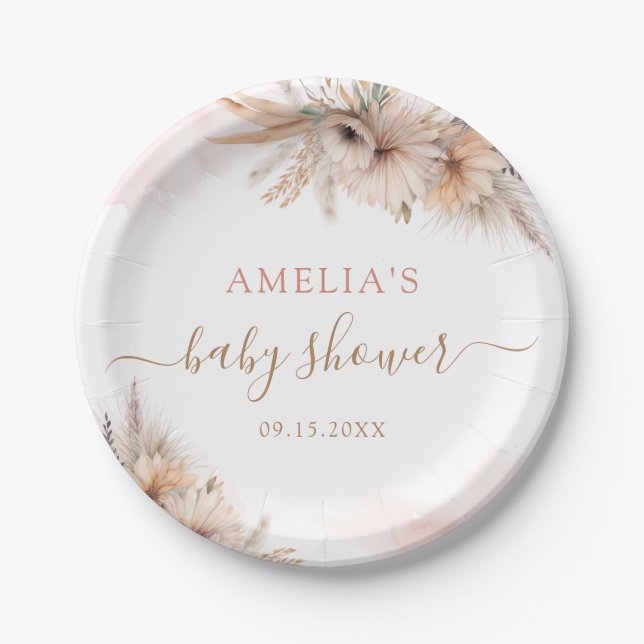 Boho Pampas Grass Floral Desert Girl Baby Dusche Pappteller (Vorderseite)