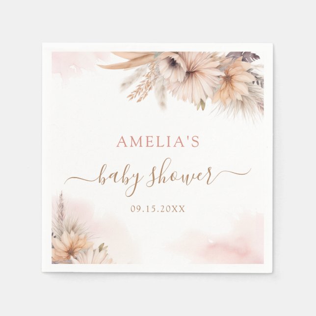 Boho Pampas Grass Floral Desert Girl Baby Dusche Serviette (Vorderseite)