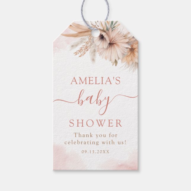 Boho Pampas Grass Floral Dessert Baby Dusche Geschenkanhänger (Vorderseite)