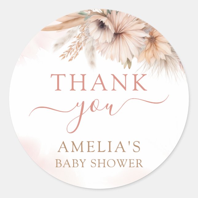 Boho Pampas Grass Floral Dessert Baby Dusche Runder Aufkleber (Vorderseite)