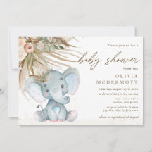 Boho Pampas Grass Floral Elephant Baby Shower Boy