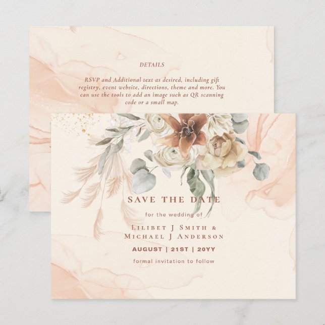 BOHO Pampas Grass Floral Hochzeit speichern das Da Postkarte (Vorne/Hinten)