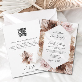 Boho Pampas Grass Floral QR Code UAWG Wedding Einladung