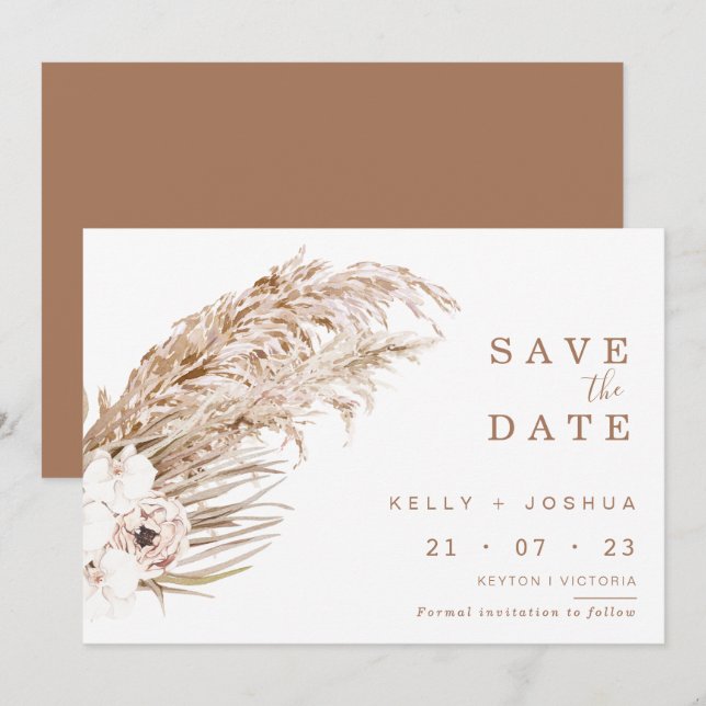 Boho Pampas Grass Floral Save the Date Karte (Vorne/Hinten)