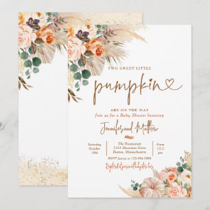Boho Pampas Grass Floral Twin Pumpkin Baby Shower Einladung