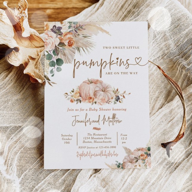 Boho Pampas Grass Floral Twin Pumpkin Baby Shower Einladung (Von Creator hochgeladen)