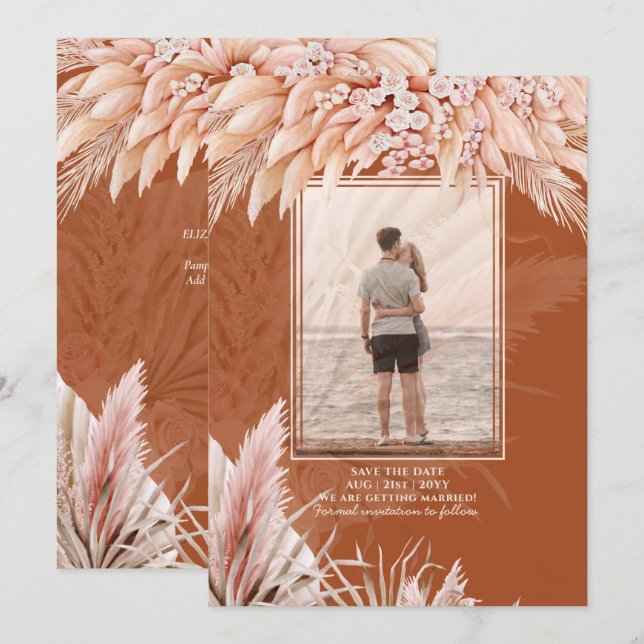 BOHO Pampas Grass FOTO Terracotta Save the Date (Vorne/Hinten)